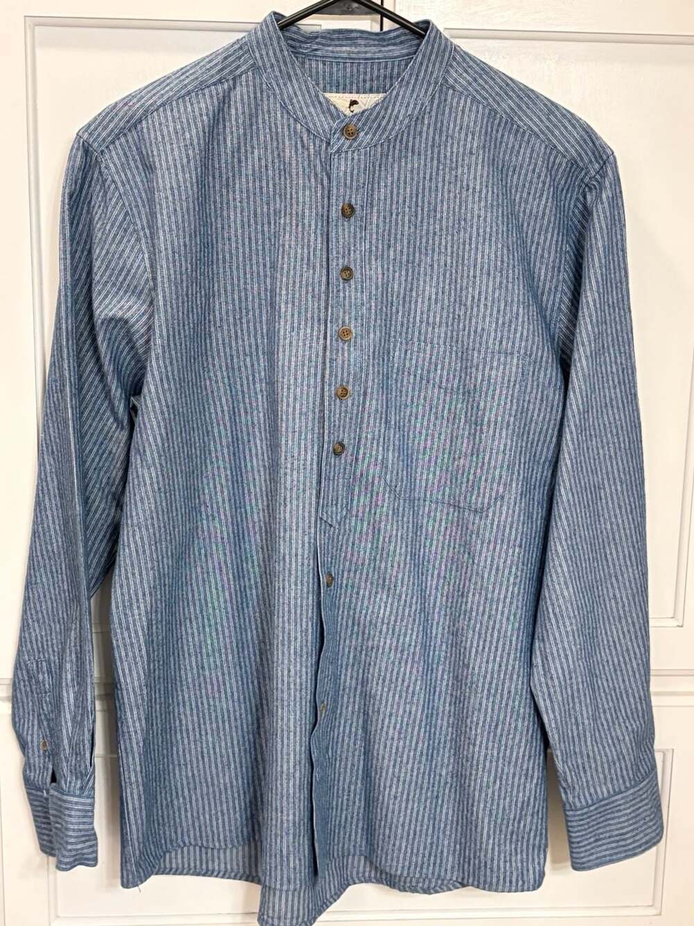 Lee Valley Ireland Men’s Grandfather Shirt Blue Stripe 100% Cotton Irish Collar